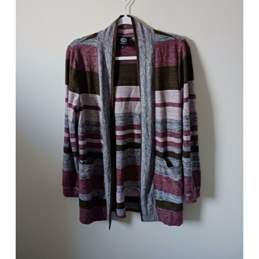 Bobeau Womens Petite Open Front Striped Cardigan Pink Gray Green Size‎ SP